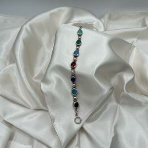 Multi stone Mexican Silver Bracelet.